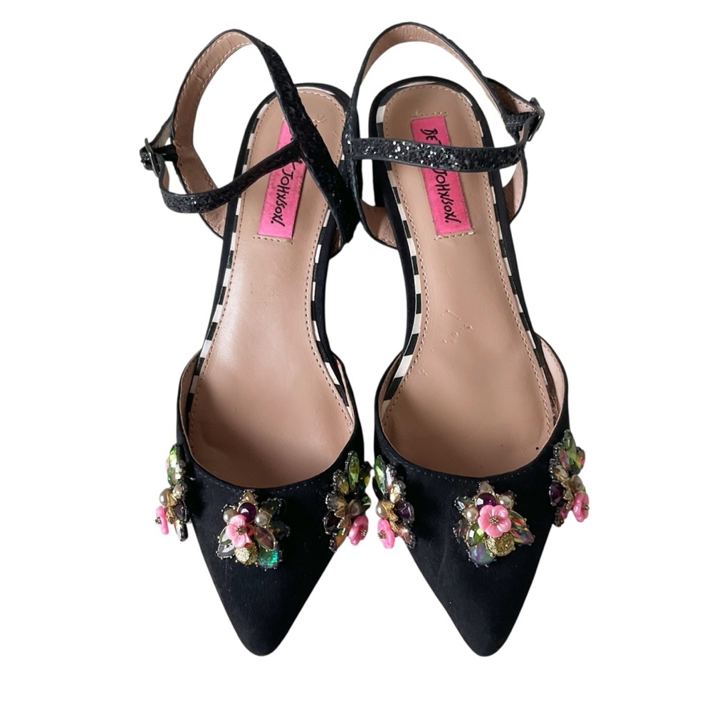 Betsey Johnson Knox  Floral Detail Black Slingback Sandal Size 5.5